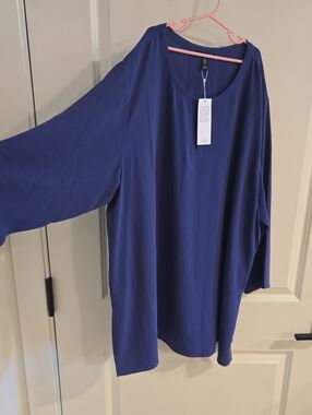 Eileen Fisher Long-Sleeve Scoop Neck Top - Royal Blue